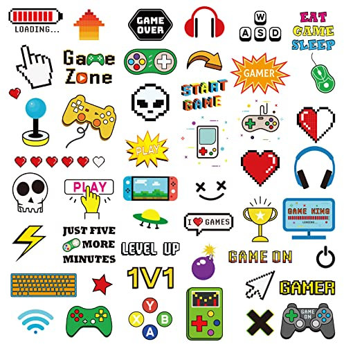 PLIGREAT 100 Stück Bunte Gamer Wandtattoos, Abnehmbarer Vinyl Gaming Aufkleber Für E-Sport Internet Bar Cyber Cafe Elektronische Shop Wand Dekor Kühlschrank Laptop Koffer Dekor