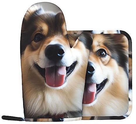 Tier Hund Foto Küche Ofenhandschuhe und Topflappen Sets Hitzebeständige Silikon rutschfeste BBQ Handschuh mit Aufhängeschlaufe