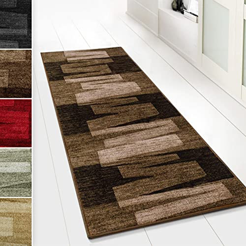 casa pura Teppich Läufer für Küche Via Veneto Flur & Wohnraum - Teppichläufer auf Maß - Meterware - Flurteppich - Küchenläufer - Brücke - Wohnzimmer Teppich 80x150 cm | 1,20m² - Braun