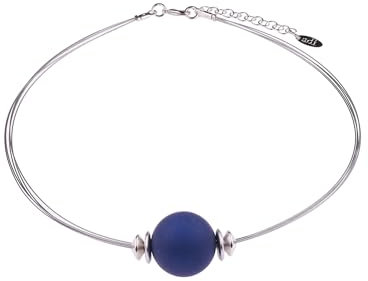 Adi-Modeschmuck leichter Halsreif 'Pia', eine 20mm original Italienische Polarisperle an 5 Strängen aus nylonummanteltem Stahlfaden, handgefertigt in Berlin (Marineblau)