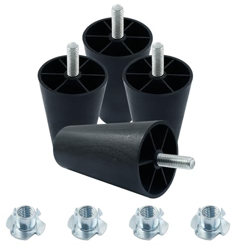 Murtenze Pieds de meubles en plastique de 10,2 cm | Lot de 4 pieds de meubles M10, coniques, avec boulons, pour canapé, commode, armoire, chaise, lit, table basse