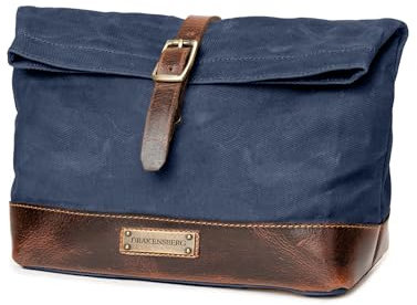 DRAKENSBERG Großer Kulturbeutel 'Otis' aus gewachstem Canvas, Leder, wasserabweisend, erweiterbar, Roll-Top-Design, bis 8L - Ozean-Blau, DR00656