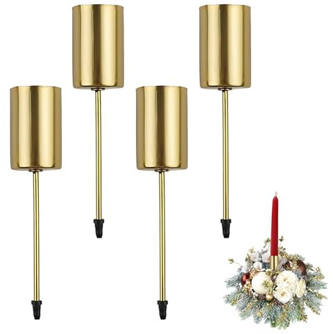 KWJEIULSOQ 4 Stück Stabkerzenhalter Kerzenhalter stabkerze Kerzenständer Gold Kerzenhalter Adventskranz,Kerzenständer stabkerzen Adventskranz Kerzenhalter für Weihnachten Deko Tischdeko Kerzen