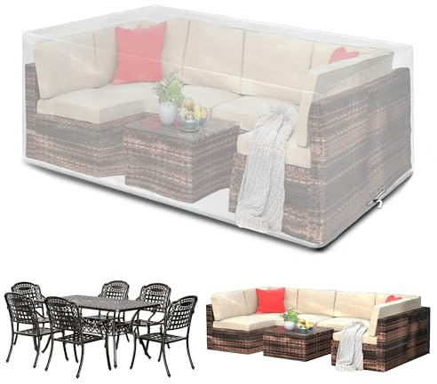 Funshot Abdeckung für Gartenmöbel Wasserdicht Schutzhülle Gartentisch Abdeckplane Gartenmöbel Abdeckung für Loungemöbel Möbelsets,Winterfest,Winddicht Anti-UV,170x95x70cm Transparent