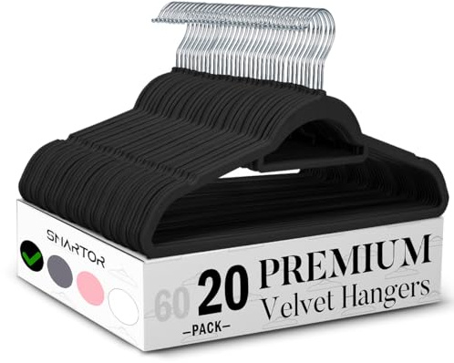 Smartor Paquete de 20 perchas de terciopelo antideslizantes con barra de corbata, perchas estándar con gancho giratorio de 360 grados, perchas de fieltro para abrigos, trajes, pantalones cortos y