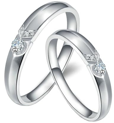 Ehering Frau Einzeln, Damenring mit Steinen 18 Karat Weißgold 2 Lab Diamant 0.1CT Weiß Brillantschliff VVS mit Diamant Natur 0.1CT Weiß