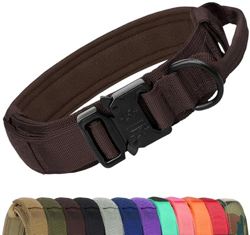 Joytale Taktisches Hundehalsband mit Griff Halsband Hund 3.8 cm Breit Hundehalsband für Mittelgroße Hunde Verstellbar aus Nylon, Braun, M