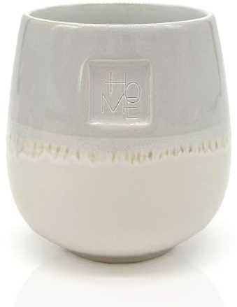 Mea-Living BECHER HOME - Tasse ohne Henkel, lasiert, grau, 400 ml - handverzierter Trinkbecher oder Blumentopf