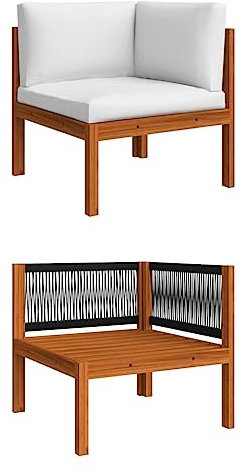 HEFZGDB Garten-Ecksofa mit Auflagen Massivholz Akazie Lounge Sofa Terrassenmöbel Outdoor Sofa Geeignet für Garten, Terrasse, Pool.