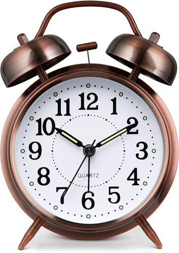 Azyh Lauter Wecker für Schwerschläfer mit Ohne Ticken, Doppelglockewecker, Batteriebetrieben, Metallwecker mit Nachtlicht für Schlafzimmer, Retro Analog Wecker für Jungen Kinder Erwachsene Senioren