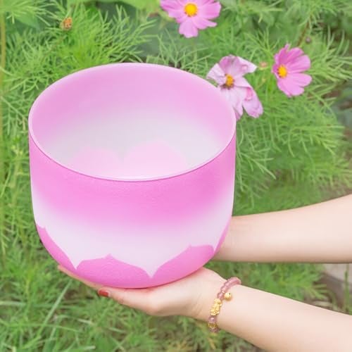 8 Zoll 432 Hz Rosa Blumen Klangschale, Kristall Klangschale Chakra Schale, Geschenk for Meditation Achtsamkeit Klangtherapie Energieheilung, Mit Gratis Gummihammer & O-Ring(E Note)