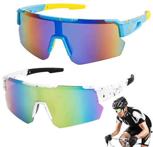WuGU Sportbrille, 2 Stück Schnelle Brille Rave, Polarisiert Fahrradbrille, Sport Sonnenbrille Herren Damen, UV400 Schutz Radsportbrillen für MTB Rennrad Outdoorsport Radfahren