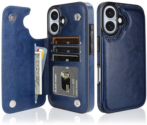 Vofolen for iPhone 16 Plus Case with Card Holder Slots Wallet Case Folio PU Leather Case Slim Flip Case Magnetic Closure Cases Shockproof Protective Case Cover for iPhone 16 Plus Phone Case - Blue