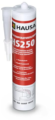 HAUSA Silicone ad alta temperatura HS250 rosso, 1 sigillante resistente al calore da 300 ml, sigillante resistente al calore + 350 °C, per incollare, sigillare forni, forni, motori ad asciugatura