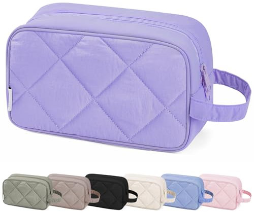 Narwey Große Kosmetiktasche für Damen & Herren - Wasserdichter Kulturbeutel mit Reißverschluss, Schminktasche Reise Essential, Toilettenorganizer für Make-up, Reisezubehör (Gesteppt Lila)