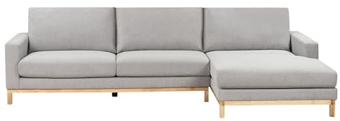 Beliani 4-Sitzer Ecksofa Stoffbezug Grau Links mit Sitzkissen Holzbeinen Siggard