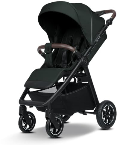 my junior® PLIA² AIR | großer Komfortbuggy mit Luftreifen, Einhand-Faltmechanismus, einstellbare Federung, XXL-Einkaufskorb & -Verdeck, Belüftung, inkl. Getränkehalter + Tragegurt (Pine Forest)