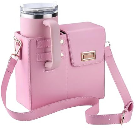 Wasserflaschen Tragetasche für Stanley 40/30 oz Tumbler, Trinkflasche Umhängetasche für Outdoor Reisen, Crossbody Bag für Meisten Wasserflaschen, mit Fach und Verstellbarem Schultergurt (Rosa)