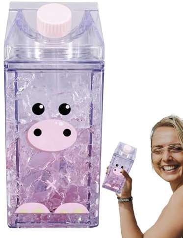 Shurzzesj Juice Container for Fridge, 400ml Leakproof Milk Carton Shaped Square Drink Box with Straw, Refrigerator Juice Storage for Apartment Kitchen Hotel Farmhouse