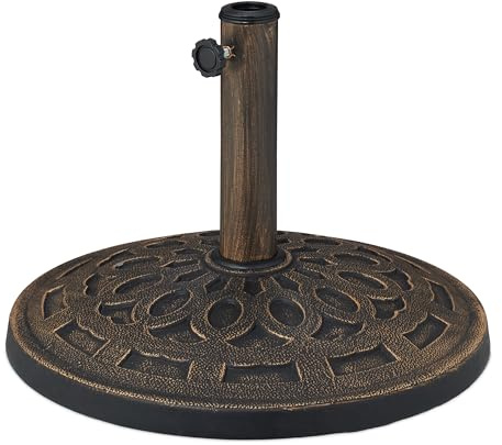 Relaxdays Schirmständer Sonnenschirm, für Schirmstangen 34–48 mm, Ø 49 cm, Vintage, Sonnenschirmständer, schwarz/Bronze
