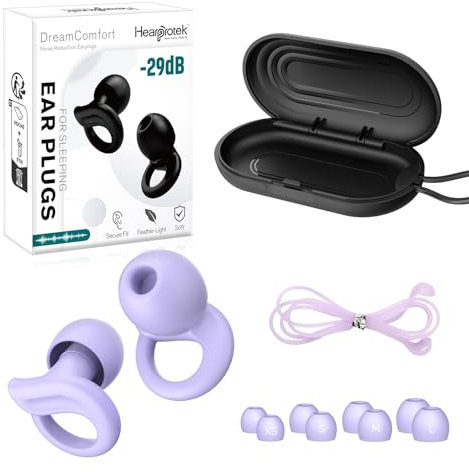 Hearprotek Ohrenstöpsel zum Schlafen, 29dB Silikon-Lärmschutzstöpsel 1 Paar, weiche Ohrenstöpsel zum Schlafen, Schnarchen, Lärmminderung, Autismus, Fliegen (Lila)