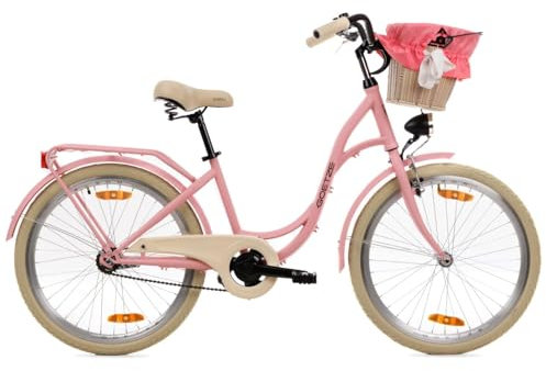 Goetze Style 24 Zoll Kinderfahrrad, 14 Zoll Tiefeinsteiger Rahmen, Rücktrittbremse & V-Bremse, LED-Beleuchtung, Korb, Gepäckträger, Schutzbleche, Komfortsattel, Seitenständer, Reflektoren