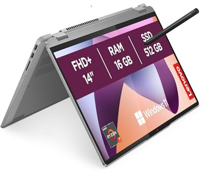 Lenovo IdeaPad Flex 5 Notebook - AMD Ryzen 7 7730U, RAM 16GB, 512GB SSD, Display 14 Touch WUXGA (1920x1200) IPS, Windows 11 Home, Tastiera italiana, Digital Pen inclusa - Arctic Grey