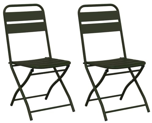 vidaXL Klappgartenstühle 2er Set, Dunkelgrün, pulverbeschichteter Stahl, 42 x 52 x 82 cm, leicht und tragbar, minimalistisches Design für Terrasse, Garten, Lounge, Zuhause, Deck, Events, kompakt