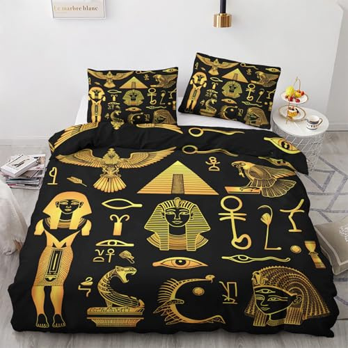 Venivici Pharao Bettwäsche 140x200 - ägypten Bettbezug 140x200 3 Teilig, Weiche & Angenehme Mikrofaser Bettbezüge & 2 Kissenbezug 70x90, Bettwäsche-Sets mit Reißverschluss