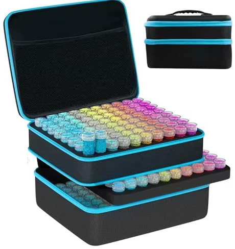 NEWFUN Diamond Painting Koffer, Diamond Painting Aufbewahrung, 240 Stück Diamant Painting Zubehör Boxen mit Koffer Trichter (blue)