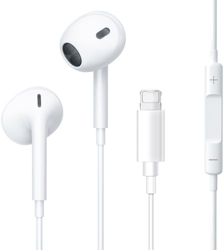 Cengxing In-Ear Headphones Compatible with iPhone 14 Pro Max/13/12/11/7/8 Extra Bass Earphones Provide Volume and Microphone control Compatible with iOS