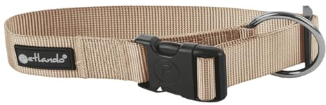 Petlando Hundehalsband breit, stufenlos verstellbar, extra großer O-Ring für leichtes Anleinen, robust & pflegeleicht, Basic Comfort Halsband für mittelgroße Hunde, Champagner, M
