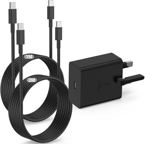 45W Super Fast Charger Type C 1M+2M, Type C Samsung Fast Charging Plug and USB C to USB C Cable for Samsung Galaxy S26 Ultra/S25 Plus/S24+/S23/S22/Note 20/A56/S9, Apple iPhone 17 Pro Max/16/15
