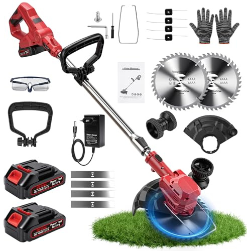 Rasentrimmer Akku 21V mit 2 Akkus und Ladegerät, 90° drehbarer Kopf, 3-in-1 Mähen, Trimmen & Kantenschneiden, Ausziehbar Freischneider Akku für Rasen, Garten, Hof