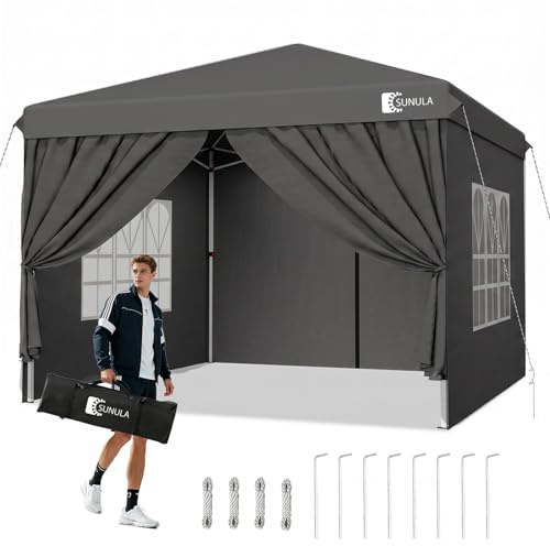 Sunula Pop Up Pavillon Faltpavillon 3x3 Wasserdicht mit 4 Seitenwänden | Stahlgestell mit 210D Oxford-Gewebe, Wasserdicht, UV-Schutz 50+, leicht & kompakt in der Tragetasche für unterwegs, Anthrazit