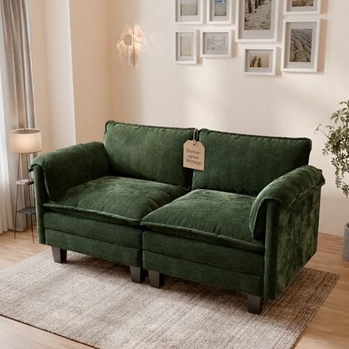 ELUCHANG Modulares Sofa 2 Sitzer, 176cm Breit Loveseat aus Chenille, Cloud-Design mit Sitztiefe 62cm, Ideal als Erweiterung für Ecksofas, Werkzeuglose Montage, Grün