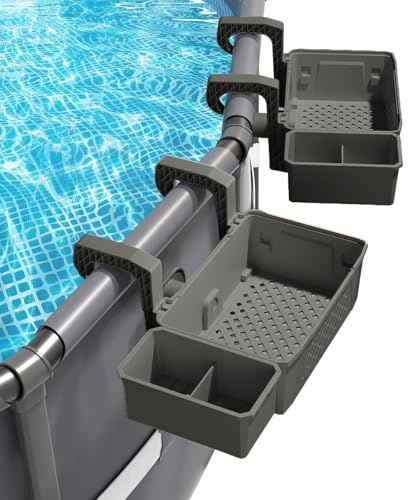 Pool Aufbewahrungskorb Set inklusive Kunststoff Pool Korb Pool Getränkehalter Hot Tub Zubehör Multifunktionales Pools Zubehör für Aufstellpool Schwimmbad Oberirdischen (Grau)