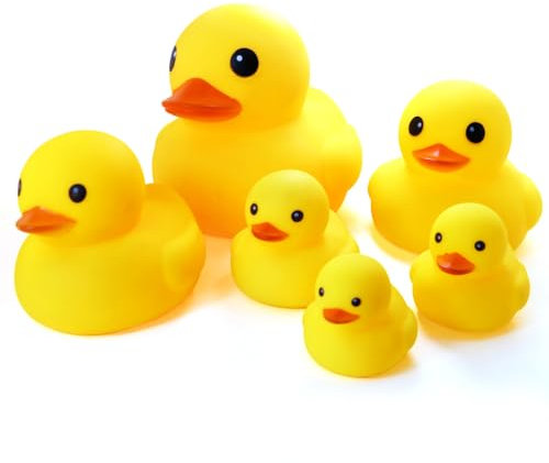 Novelty Place [Float & Squeak] Six Rubber Duck Family Pack Ducky Baby Bath Toy for Kids (Pack of 6)