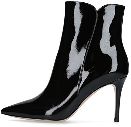 Elashe Damen Stiefeletten | 8cm Trendige Damen Stiefeletten | Knöchelhohe Stiefel mit Absatz | Leder Optik Schuhe