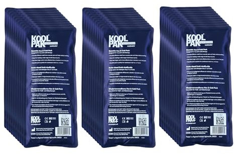 Koolpak Hot and Cold Gel Packs Reusable - 12cm x 29cm Microwaveable Heat Pack for Pain Relief - Long-Lasting Therapy with Soft Nylon Cover - Flexible Design for Stomach, Back, Neck & Legs (Pack of 30)