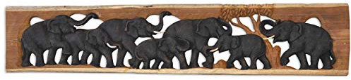 Elefantenbild Elefantenfamilie Wandbild Deko im Kolonialstil Afrika Elefant Unikat Holz Stoßzähne Relief ***alles Einzelstücke ca. 120 cm***