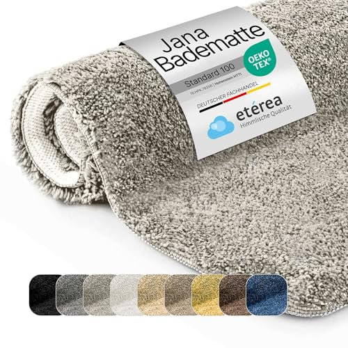 etérea Badematte rutschfest 60cm Rund waschbar - Bad Duschvorleger Hochflor - Bathroom Mat - Badteppich Waschmaschine Flauschig Schwer - Badläufer Teppich 60cm Rund - Jana Badematte Silber