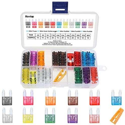 Rovtop Mini Auto Sicherung Set mit Aufbewahrungskoffer, 150 Stück, 2A-40A, Metall, Durchsteckmontage, Blau