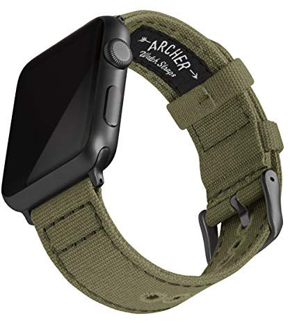 Archer Watch Straps - Cinturini in Tela per Apple Watch (Verde Oliva Chiaro, Grigio Siderale, 40/41/42mm)