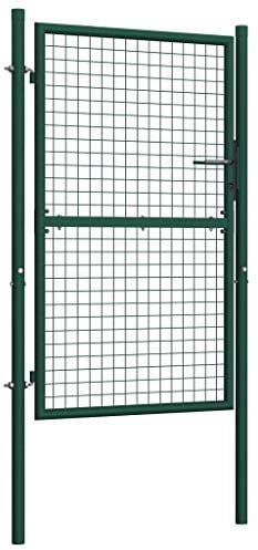 Festnight Cancello per Recinzione in Ferro, Cancelli da Giardino in Acciaio Verde 100x150 cm con Serratura (3 Chiavi Incluse),2 Pali con robusti perni per Una Facile Installazione