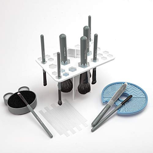 EIGSHOW Set di pulizia all-in-one per pennelli per il trucco, spazzole in silicone Tappetino per la pulizia Spugna riutilizzabile per la rimozione del colore e 26 fori per stendibiancheria