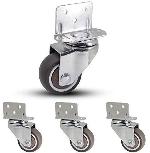 Casoter 38 mm L-Clip Platte Lenkrolle, Kugellager, L-Form, seitliche Montageplatte, TPE-Gummirad, Metallgehäuse, 4 Stück Gesamtbelastbarkeit 71 kg für schmale Installationsstellen von Möbeln.