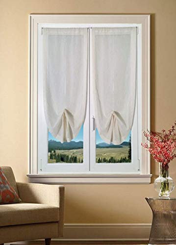 mauro Coppia Tende a Pacchetto Tendine Regolabili per Finestra e Porta a Vetro larghezza 45-65 - 90 - Colore Lino (45x150 cm)