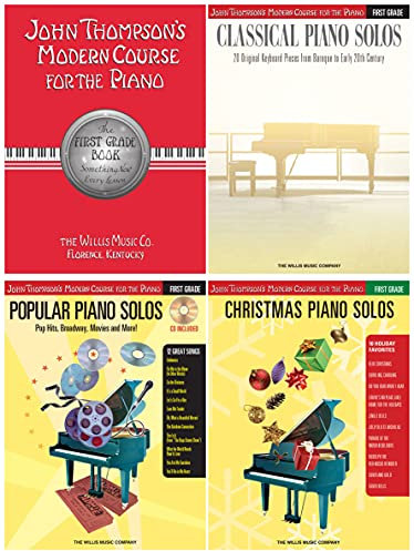 John Thompson's Modern Course for the Piano First Grade 4 Books Set - 1st Grade Book, Classical Piano Solos 1, Popular Piano Solos 1, Christmas Piano Solos 1