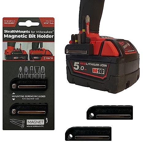 StealthMounts Milwaukee M18 Schwarz magnetischer Bit-Halter | Bit Organizer für Bohrer | Idealer Bit-Halter für Milwuakee M18-Bohrer und -Schlagschrauber (2er Pack)